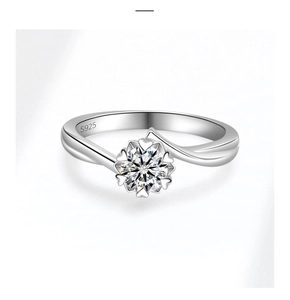 Detail view of S925 sterling silver ring showing the inner hallmark and Moissanite stone