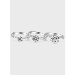 Bague Classique en Argent Sterling 925 Avec Serti à Six Griffes Moissanite Zirconium Coupe Ronde Fiançailles Mariage Bijoux Femme