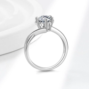 925 Sterling Silver Snowflake Ring with Round Moissanite in Six-Prong Setting