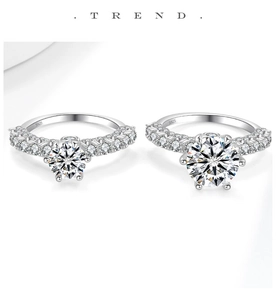 Detailed close-up showing S925 silver hallmarks and brilliant six-prong moissanite setting