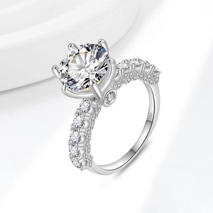 Classic S925 sterling silver six-prong engagement ring with a round brilliant centerpiece