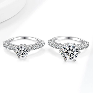 Luxurious S925 sterling silver six-prong engagement rings with moissanite pave setting