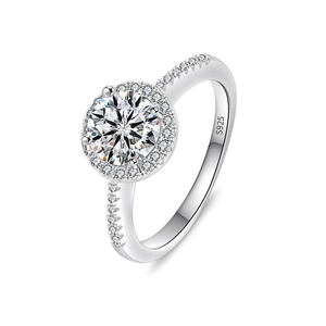 Classic Halo round cut moissanite ring in S925 sterling silver with micro pavé band