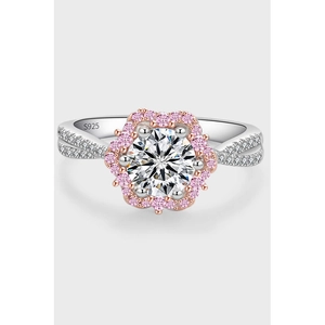 925 Sterling Silver Moissanite Ring Flower Petal Halo Intertwined Twining Band Pink Gemstones Elegant Wedding Jewelry For Women