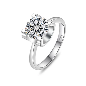 Klassieke S925 sterling zilveren solitair ring met ronde briljante moissaniet