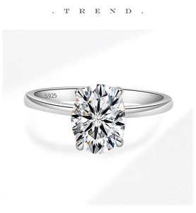 Detailed close-up of S925 hallmark on silver oval moissanite ring band