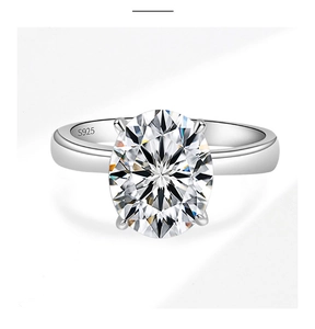 Close-up of oval-cut solitaire stone with four-prong setting on S925 silver ring