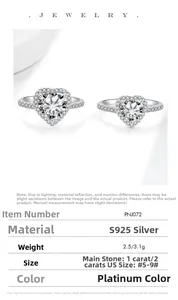Detailed macro view showing S925 sterling silver stamp and heart cut moissanite stones