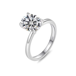Classic S925 sterling silver ring with oval moissanite in a four-prong setting