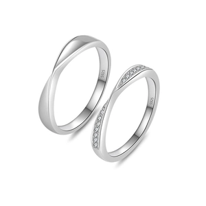 S925 Sterlingsilber Mobius-Ring-Set für Paare mit funkelnden Moissanit-Steinen im Pavé