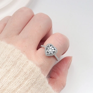 Elegant heart-shaped moissanite ring in 925 sterling silver with micro-pave diamonds