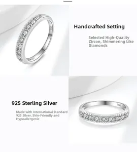 Detalle de anillo en plata de ley S925 con circonitas cúbicas engastadas a mano