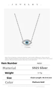 Détail du collier mauvais œil en argent S925 avec incrustation turquoise et zircone