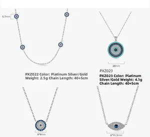 Détails de quatre colliers mauvais œil en argent 925 avec dimensions et poids précisés