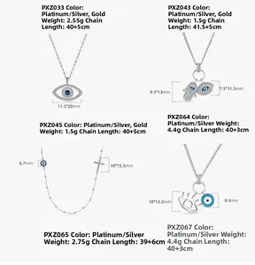 Spécifications des colliers S925 œil du diable en argent avec dimensions et détails