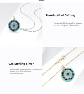 Détails du collier œil protecteur en argent S925 serti de turquoise et de zircons fins