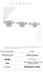 Detaillierte Tabelle der Moissanit-Ringe aus S925-Silber mit Gewichten für 0.5ct, 1ct und 2ct