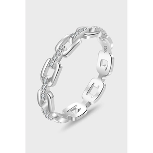 925 Sterling Silver Chain Link Ring For Women Inlaid Zirconia Geometric Finger Ring Fashion Jewelry Platinum Color Gift