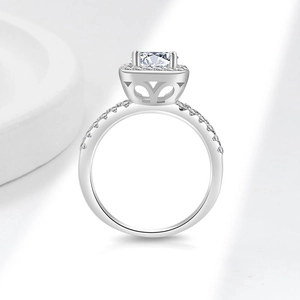 Luxuriöser Moissanit-Ring im Prinzess-Schliff aus Sterlingsilber mit edlem Halo-Design