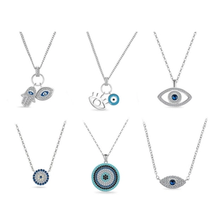 Lot de six colliers main de fatma et œil maléfique en argent S925 avec zircons bleus