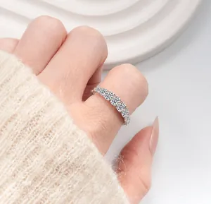 Close-up of S925 sterling silver ring with seven sparkling round-cut zircon stones
