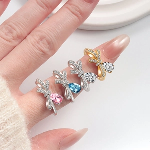 Bague Nœud en Argent Sterling S925 pour Femme avec Zircon Taille Poire Incrusté Élégante Bague Fermée Bijoux Mariage Anniversaire