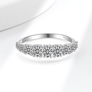 Elegant S925 sterling silver band ring with nine sparkling round cubic zirconia stones