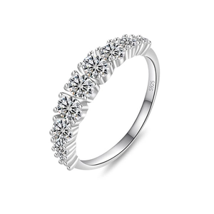 Polished S925 sterling silver ring with seven sparkling round cubic zirconia stones
