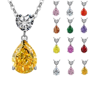 925 Sterling Silver Pendant Necklace For Women Luxury Heart Pear Shape Colorful Zirconia Water Drop Clavicle Chain Jewelry