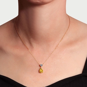 Elegant gold S925 sterling silver necklace with heart and yellow pear cut pendant