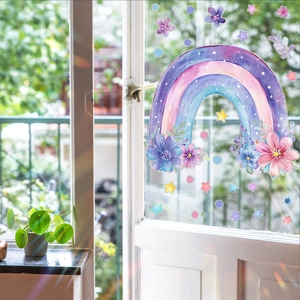 Rainbow and floral window decals with static cling for sun catcher glass decor
