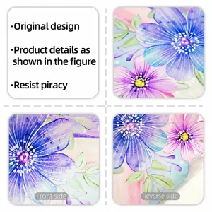Detail showing front and reverse side of rainbow window film with floral watercolor design