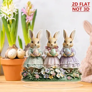 Detailed macro view of 2D flat acrylic Easter bunny figurines for festive home decor