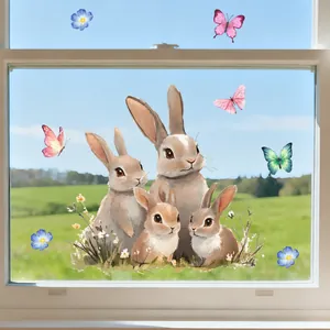 Double-sided Easter bunny window stickers featuring colorful eggs and butterflies decor