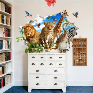 Vinilo decorativo 3D de animales salvajes realistas para habitación infantil y salón