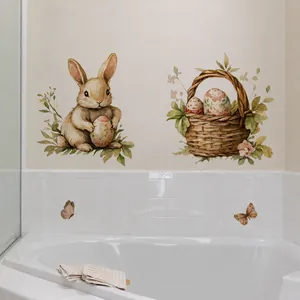 Oster Wandsticker mit Aquarell-Hase, handbemalten Eiern und Schmetterlingen für Deko