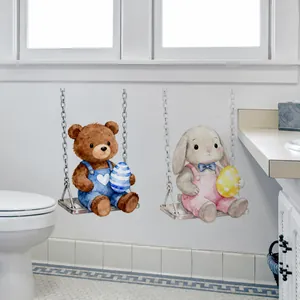 Wasserdichter Wandsticker mit Bär und Hase auf Schaukeln für Badezimmer und Deko
