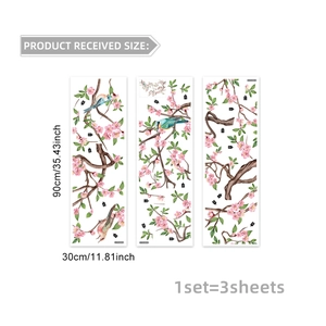 Pegatinas de pared flores de cerezo rosa con pájaros de colores set de 3 piezas