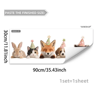 Detailed wall sticker layout with cartoon animals and 90x30cm size specifications