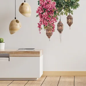 Floral Retro Lantern Wall Sticker Removable PVC Self Adhesive Flower Branch Decor Wall Decal For Living Room Bedroom Home Decor