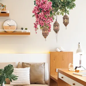 Detailed wall sticker showing pink bougainvillea flowers and vintage hanging lanterns