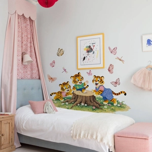 Cartoon Animal Wall Stickers For Kids Room PVC Self Adhesive Tiger Rabbit Panda Squirrel Butterfly Nursery Home Decor Decals