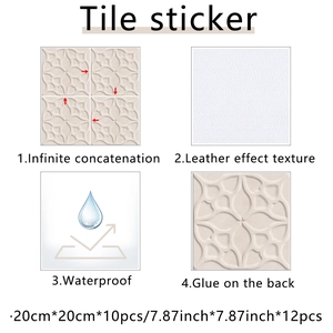 Detail showing waterproof leather texture and 3D floral pattern on self-adhesive tile stickers