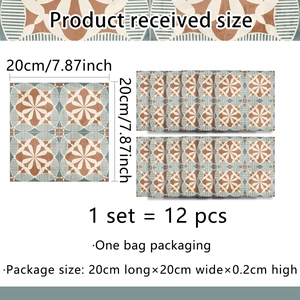 Detail showing 20x20cm vintage marble floral tile stickers in 12-piece decorative set