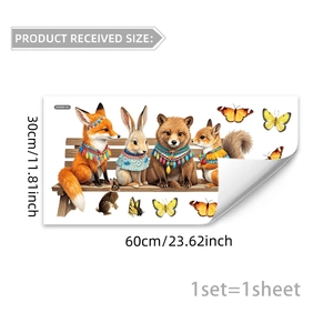 Cartoon forest animals and flowers wall sticker for kids bedroom decor 30x60cm