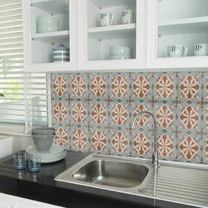 Kitchen backsplash featuring vintage geometric marble pattern self-adhesive wall tiles