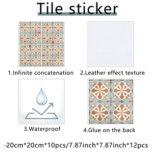 Detail showing 20x20cm waterproof marble tile stickers with vintage geometric patterns