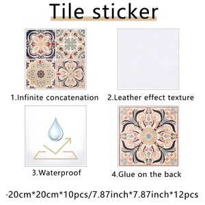 Waterproof leather texture tile stickers with vintage floral patterns for wall decoration