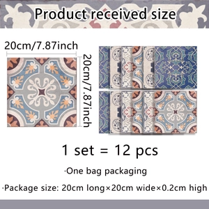 Detail of 12-piece retro geometric marble tile stickers set in size 20x20cm each