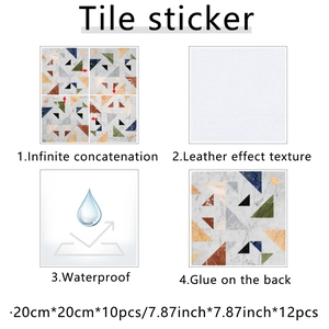 Detail showing waterproof leather-texture marble tile stickers with self-adhesive backing